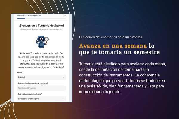 Captura de pantalla de la sección para delimitar el tema de tesis en Tutoeris.